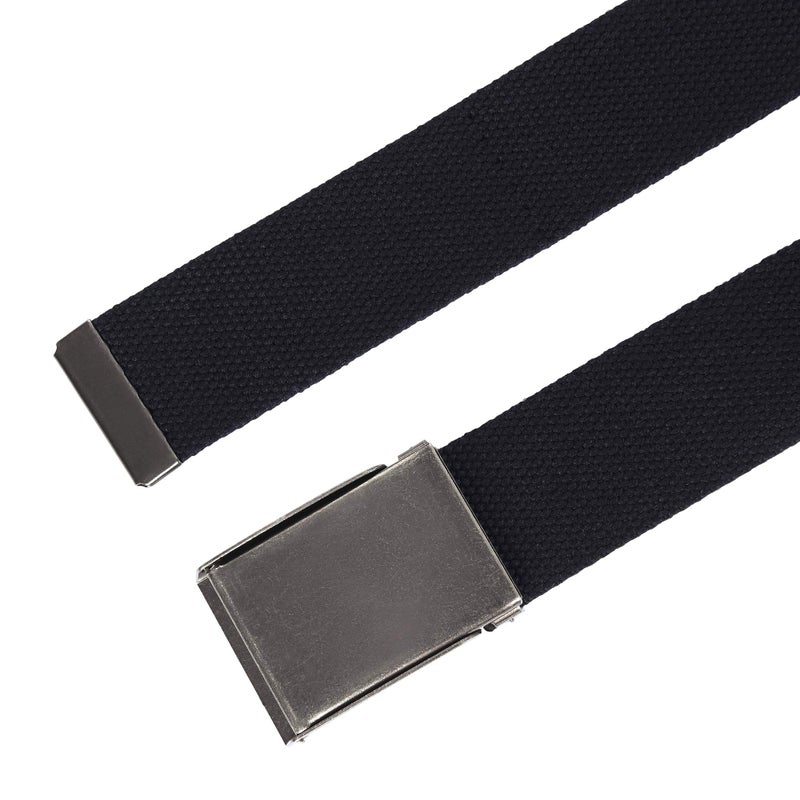 Mile High Life Canvas Web Belt | Cut to Fit Up to 52" | Flip-Top Matte Silver Nickel Buckle (2 Pack Black/Dark Gray) - Image 4